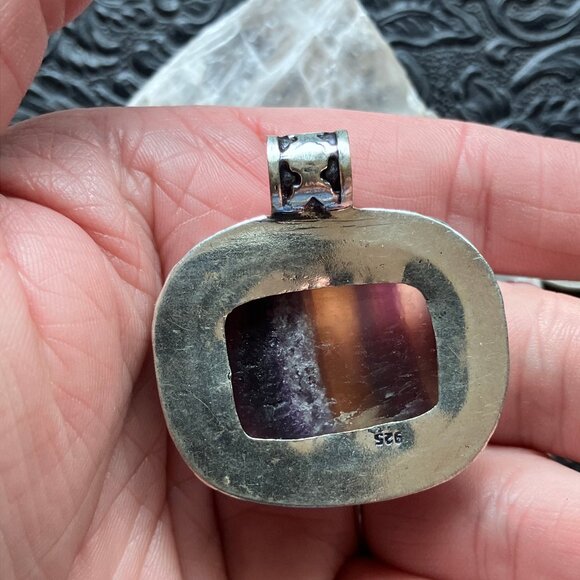 Yellow and Purple Rainbow Fluorite And Citrine Crystal Stone Jewelry Pendant - Picture 5 of 7